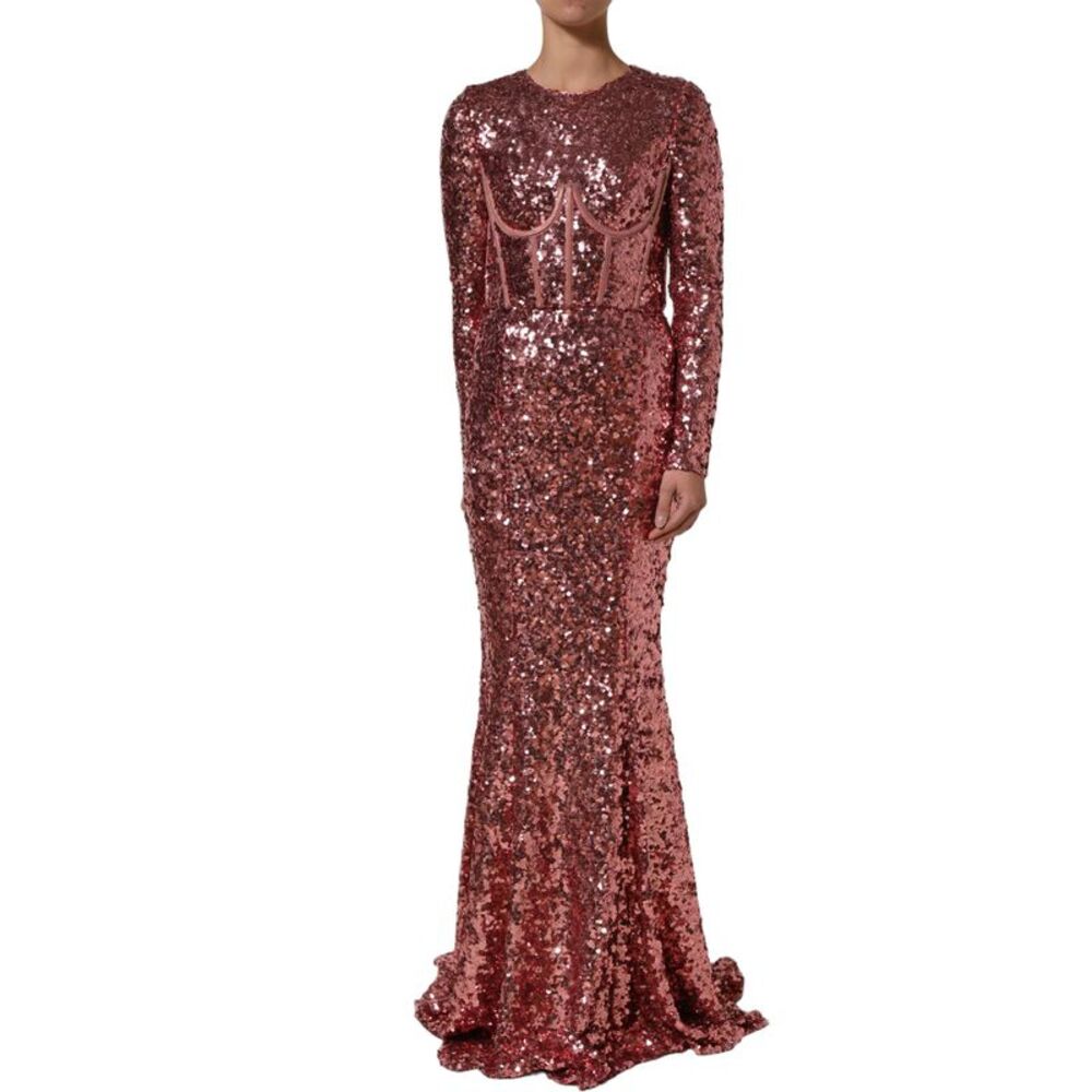 Dolce & Gabbana Pink Long Sequined Corset Detailing Gown Women's Dress